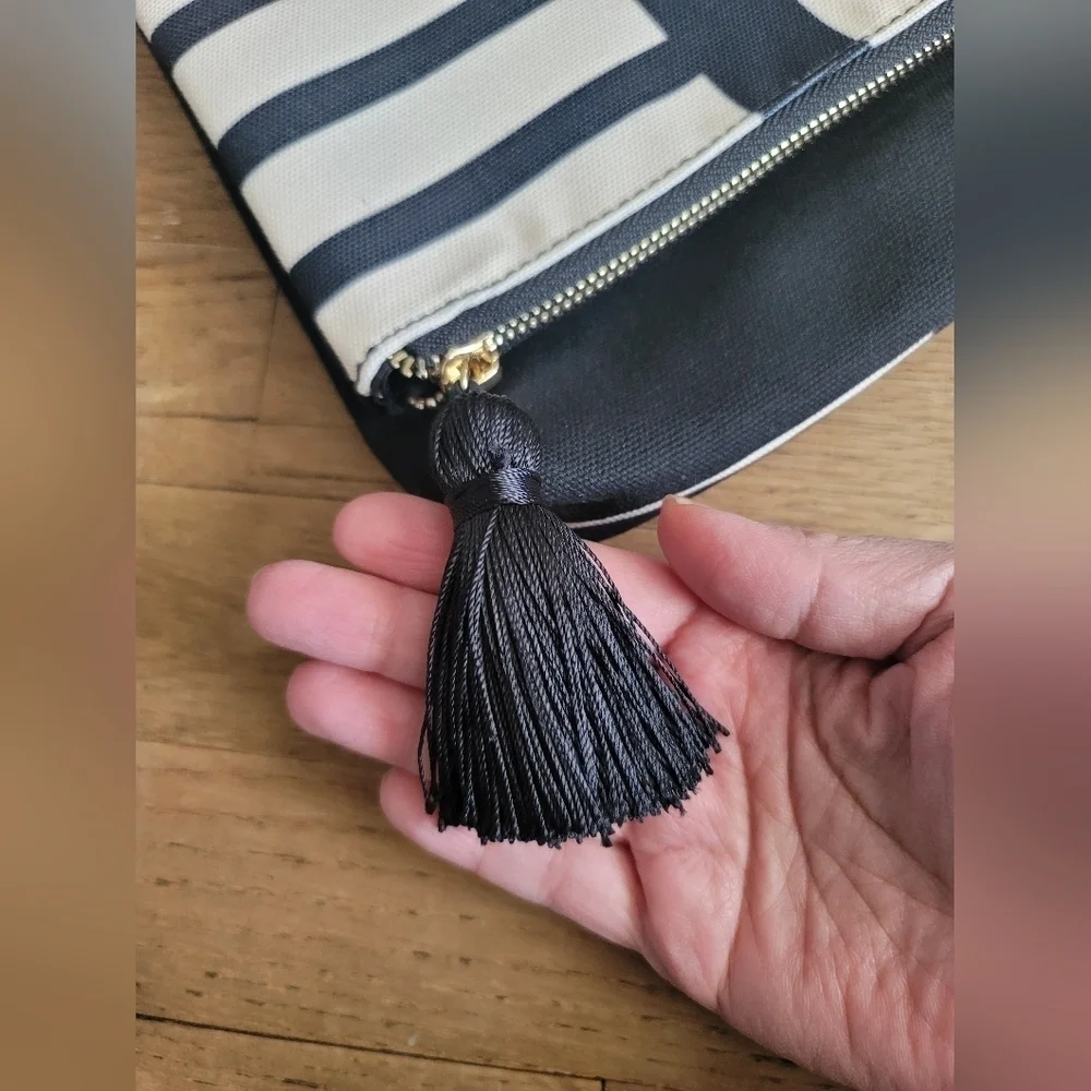 Summer + Rose , black‎ and white striped foldover Clutch - NWOT